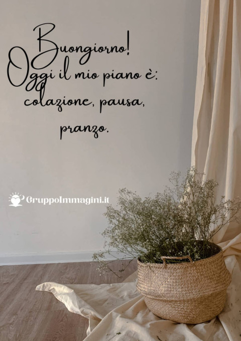 Buongiorno! Oggi il mio piano è colazione, pausa, pranzo